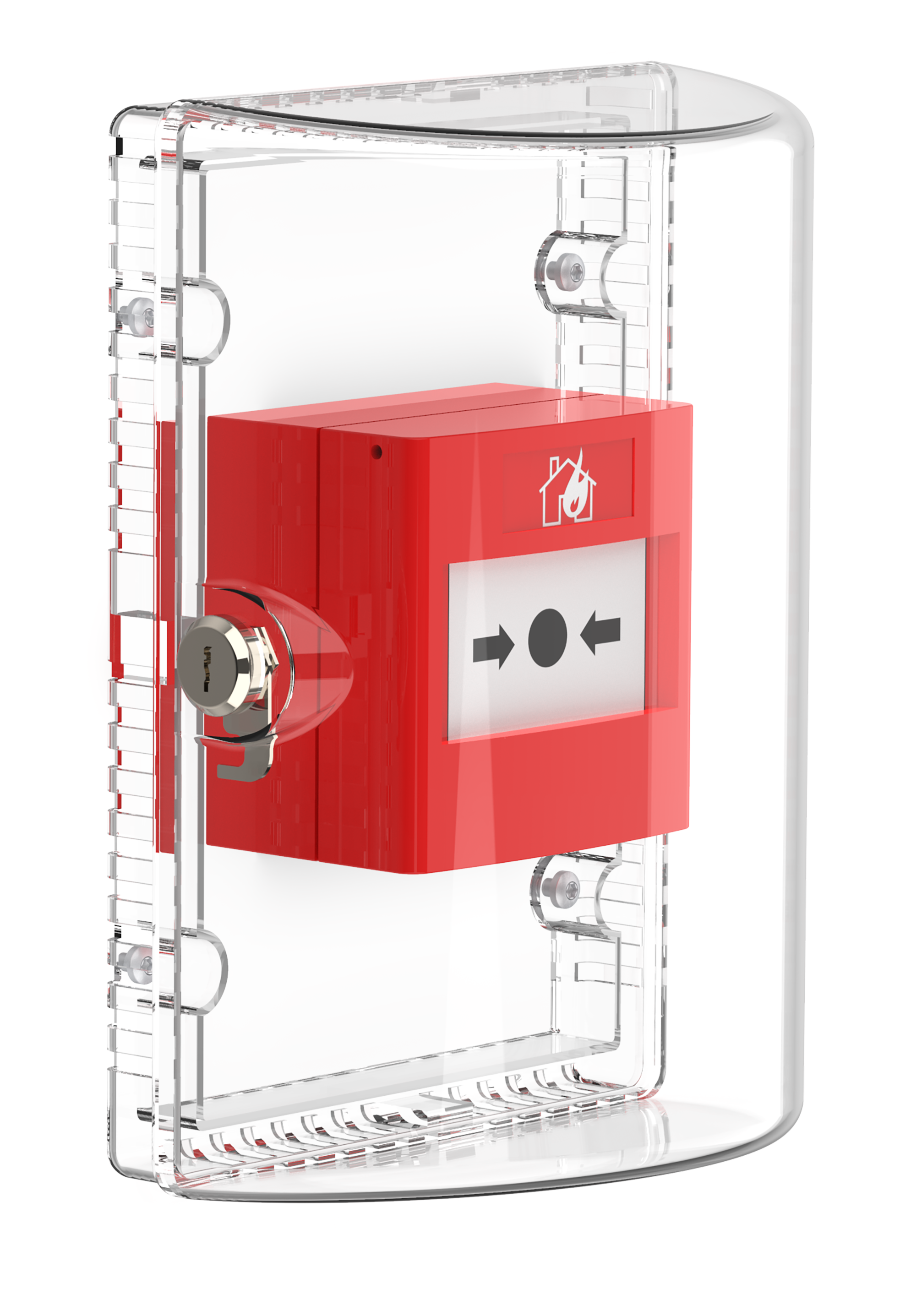 Låsbar skyddshuv för larmknapp