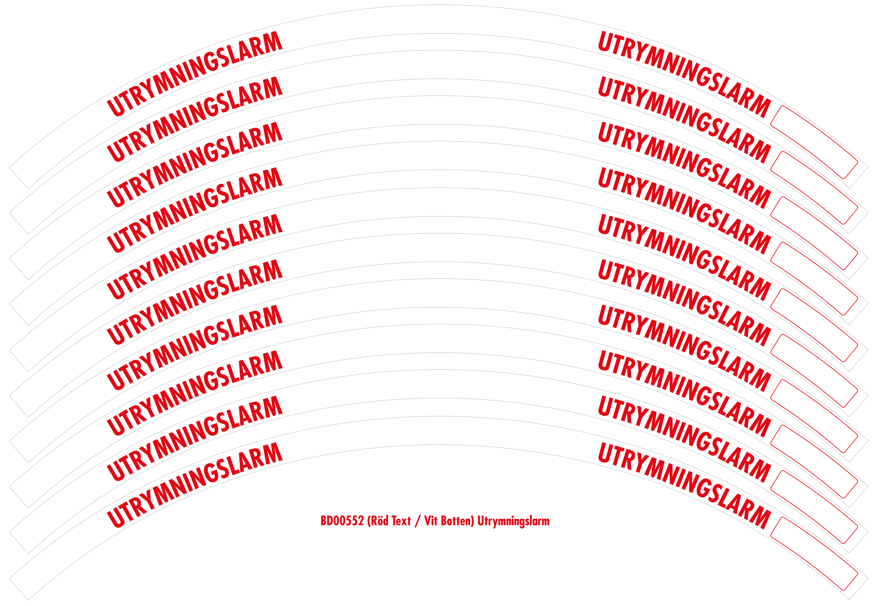 Sockeldekal Utrymningslarm Böjd 360x12 - 10/ark