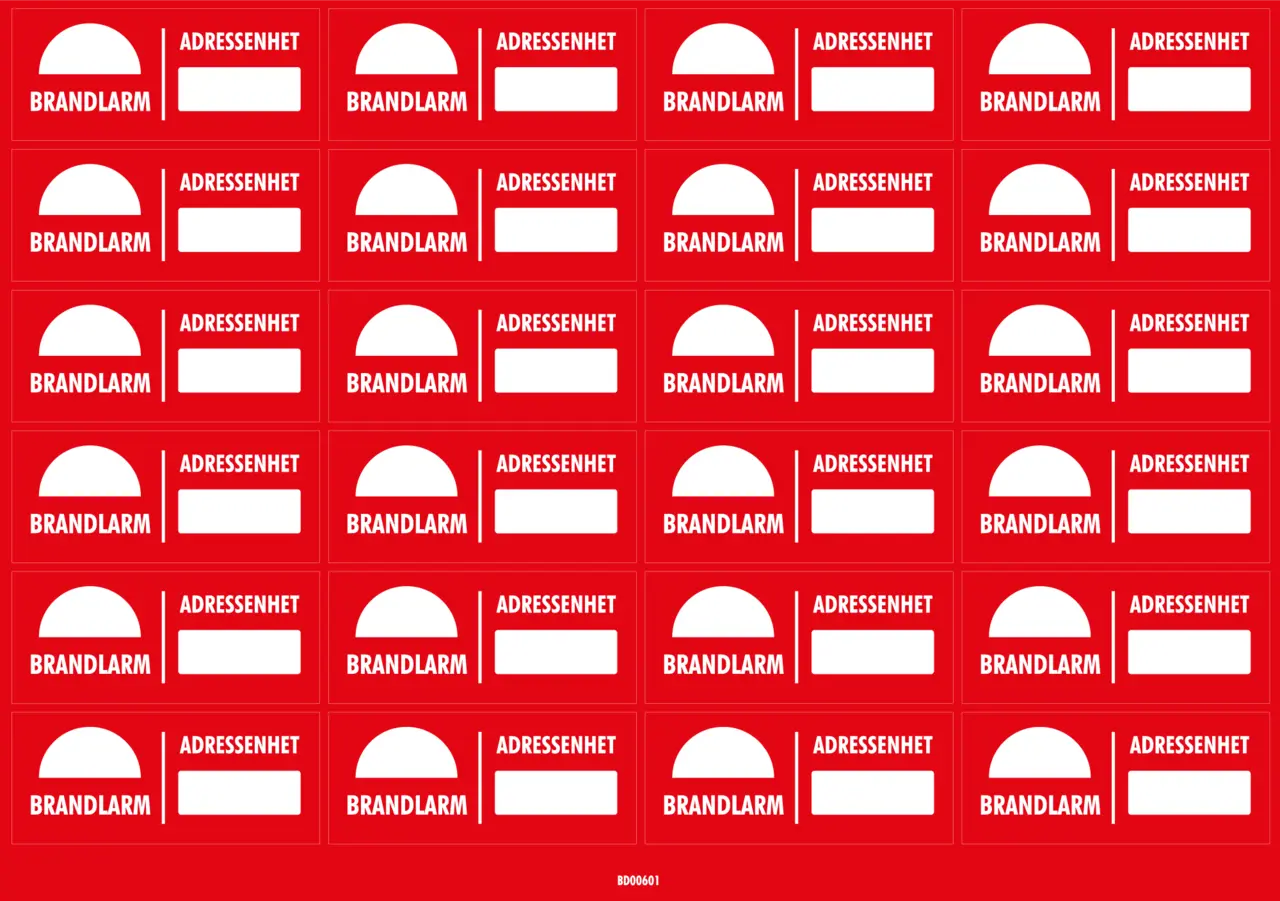 Dekal Brandlarm adressenhet 70x30 - 24/ark
