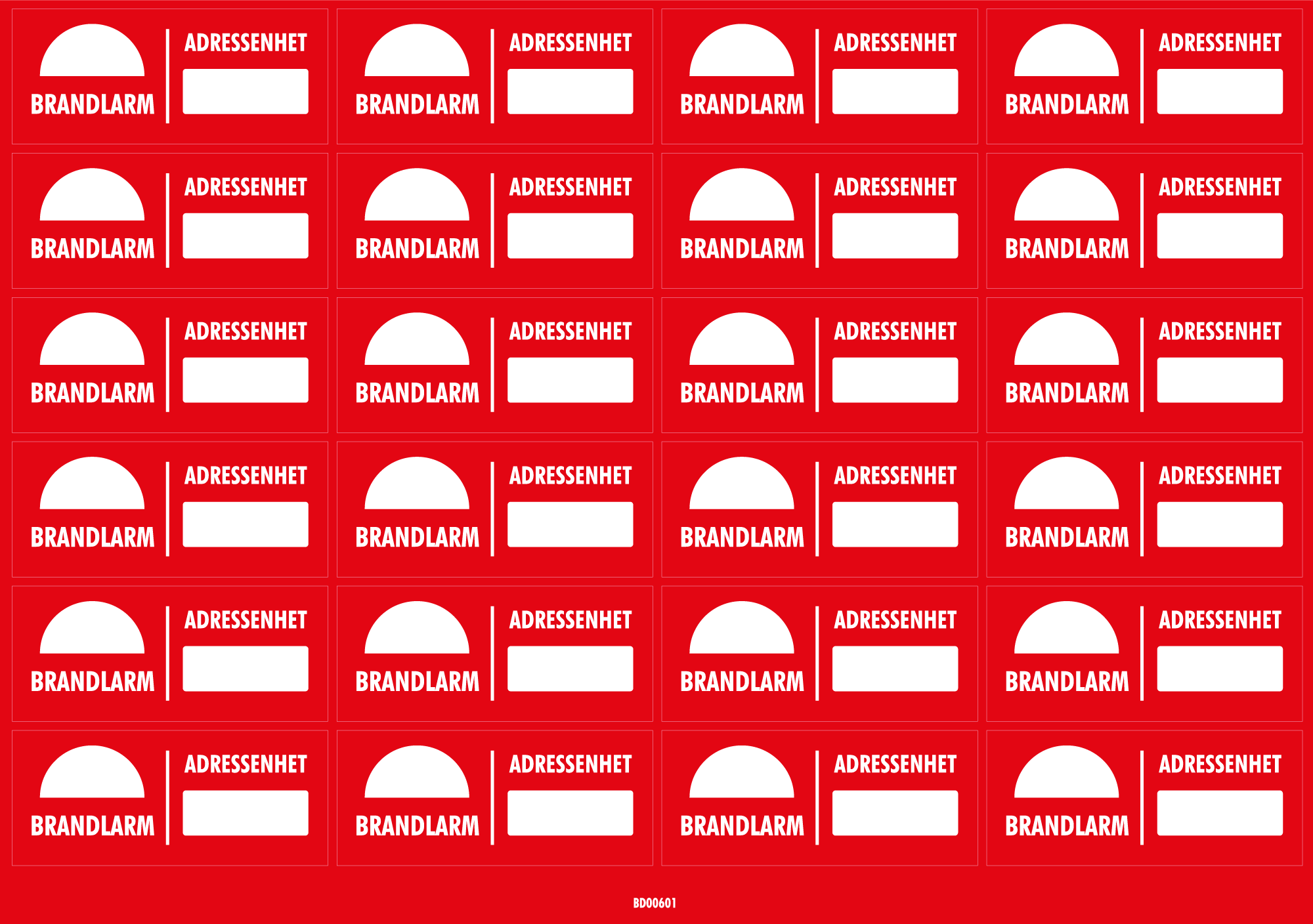Dekal Brandlarm adressenhet 70x30 - 24/ark