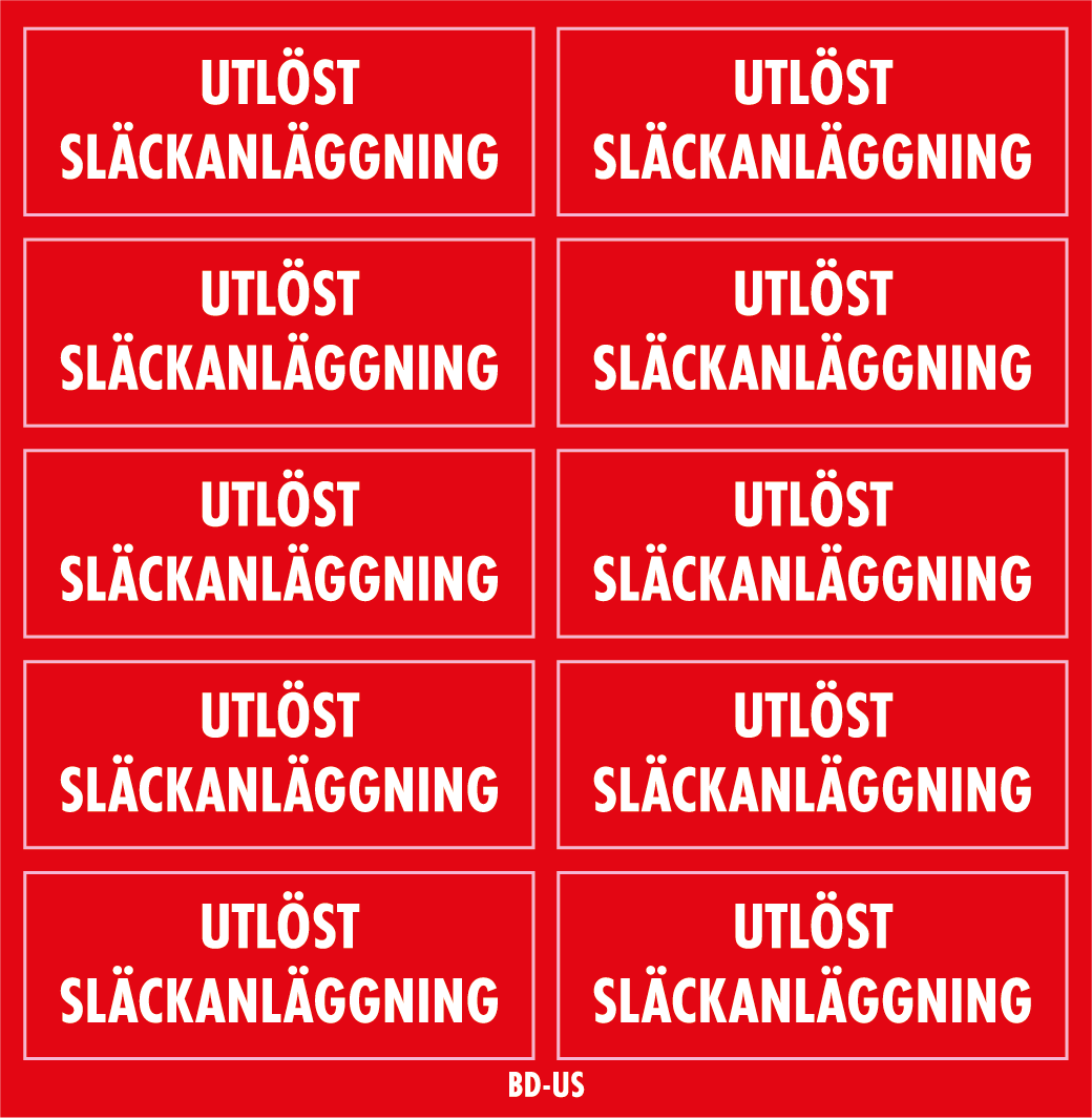 Dekal Utlöst släckanläggning 41x15 - 10/ark