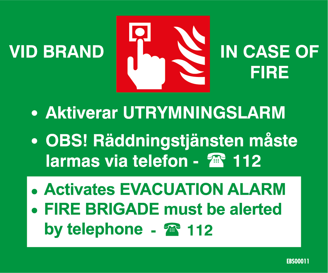 Skylt - 90x75 Larmknapp SWE / ENG