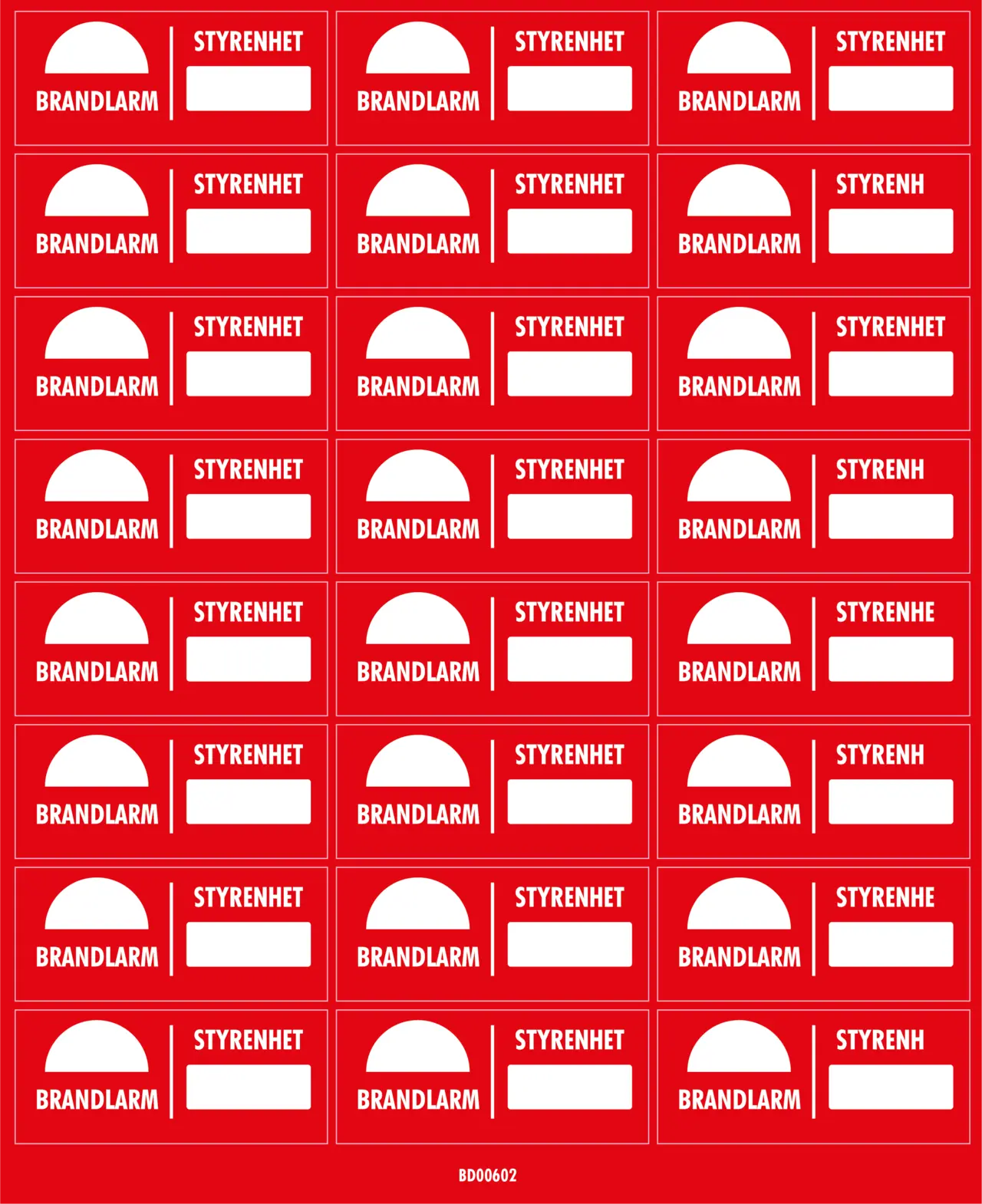 Dekal Brandlarm styrenhet 70x30 - 24/ark