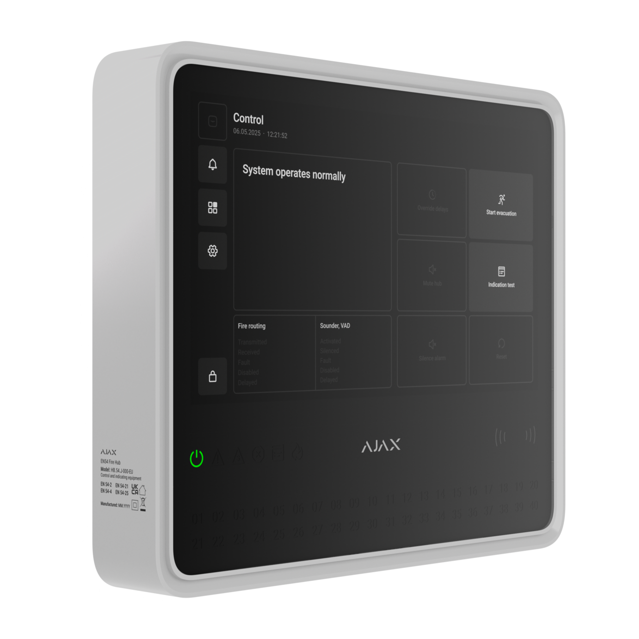 Ajax Brandlarmcentral EN54 Fire Hub Jeweller Vit