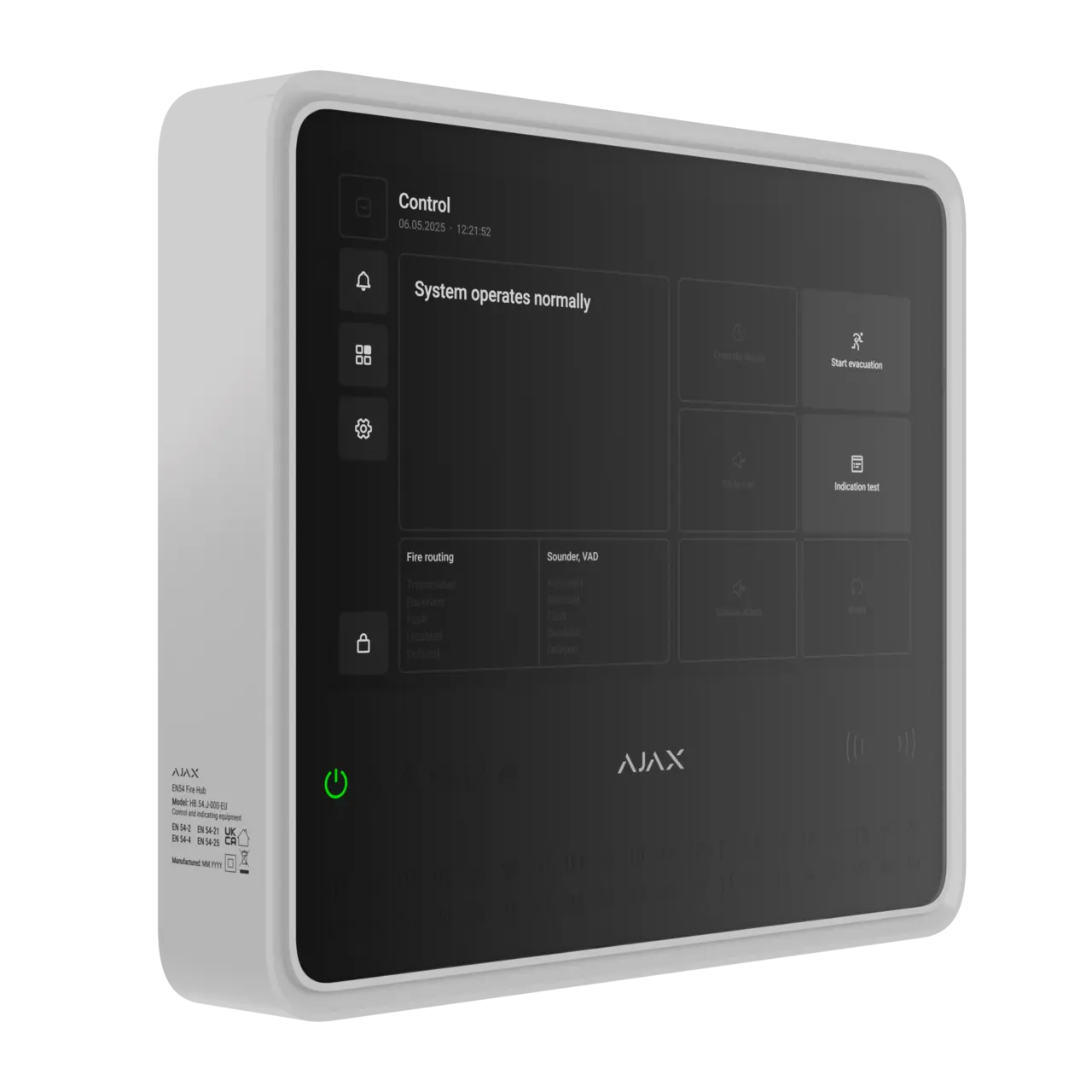 Ajax Brandlarmcentral EN54 line Fire Hub Jeweller Vit
