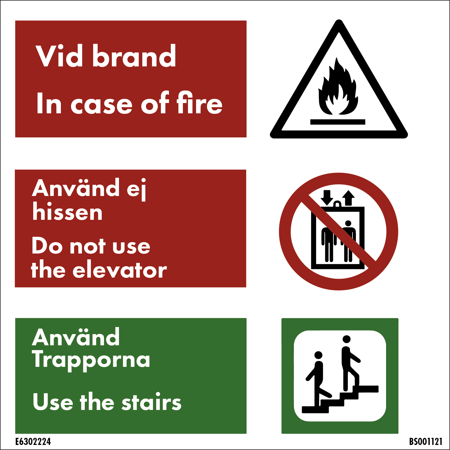 Skylt 150x150 Använd ej hiss